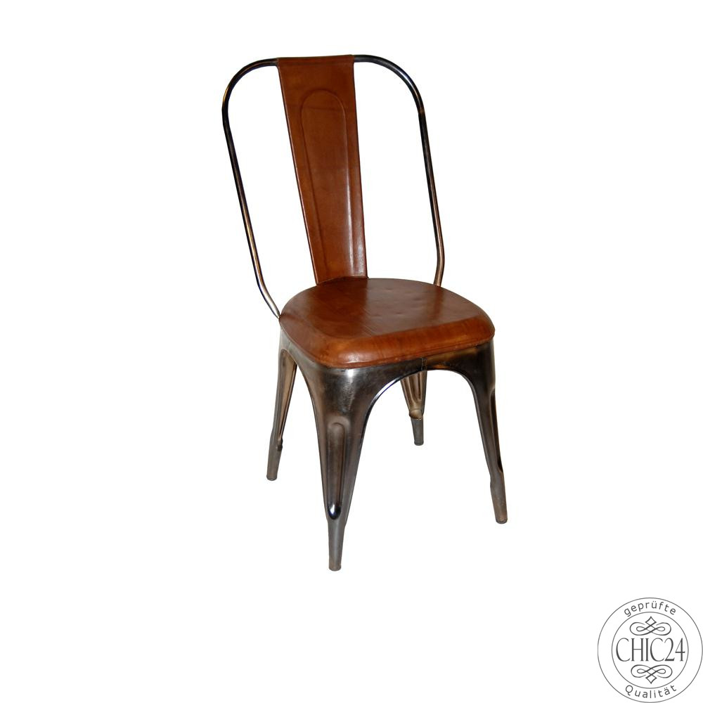 Stuhl mit braunem Leder - Gestell glnzend