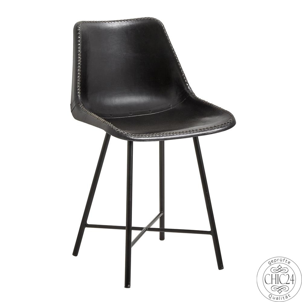Stuhl mit Sitzschale Leder schwarz