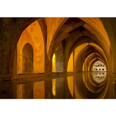 Vlies Fototapete no. 63 | Bath of Alcazar Architektur Tapete Arkaden 3D Perspektive Gewlbe Bad Wasser Reflexion braun