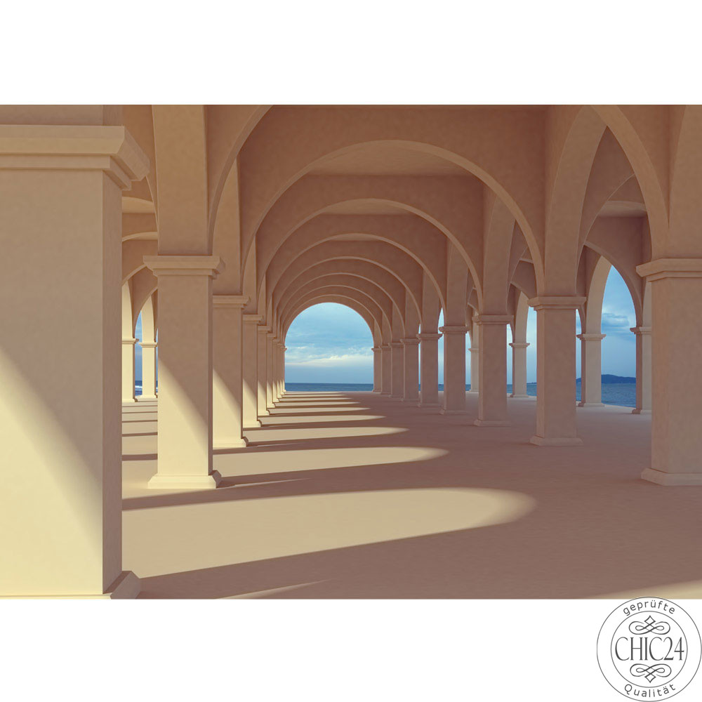 Vlies Fototapete no. 69 | Romantic Arcade Architektur Tapete Romantic 3D Perspektive Sulengang Arkade beige