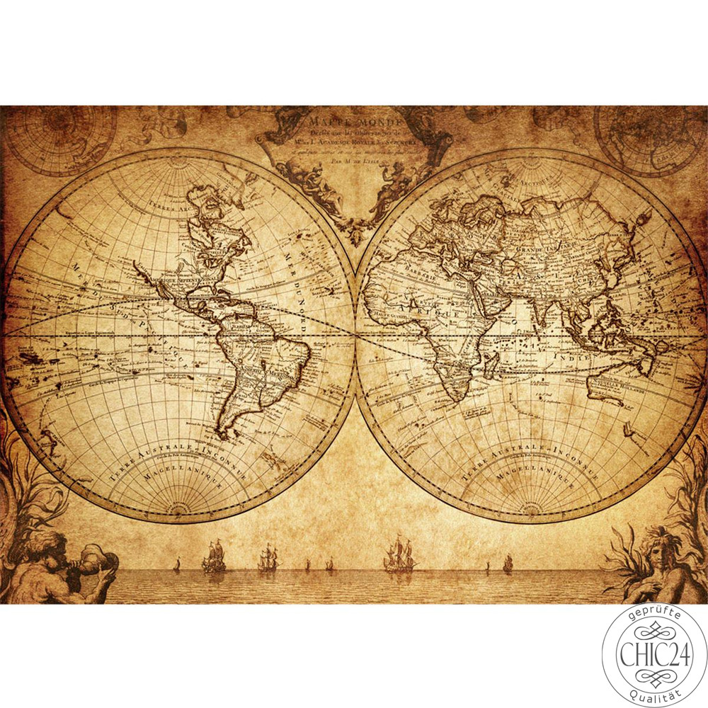 Vlies Fototapete no. 76 | Vintage World Map Geographie Tapete Weltkarte Atlas Vintage Atlas alte Karte alter Atlas braun