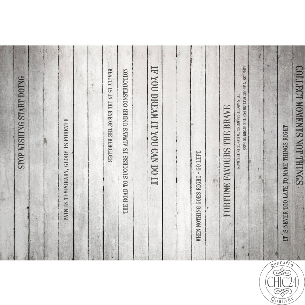 Vlies Fototapete no. 125 | Words on Wooden Wall II Schriftkunst Tapete Holzoptik Holzwand Paneel mit Text wei Brett grau