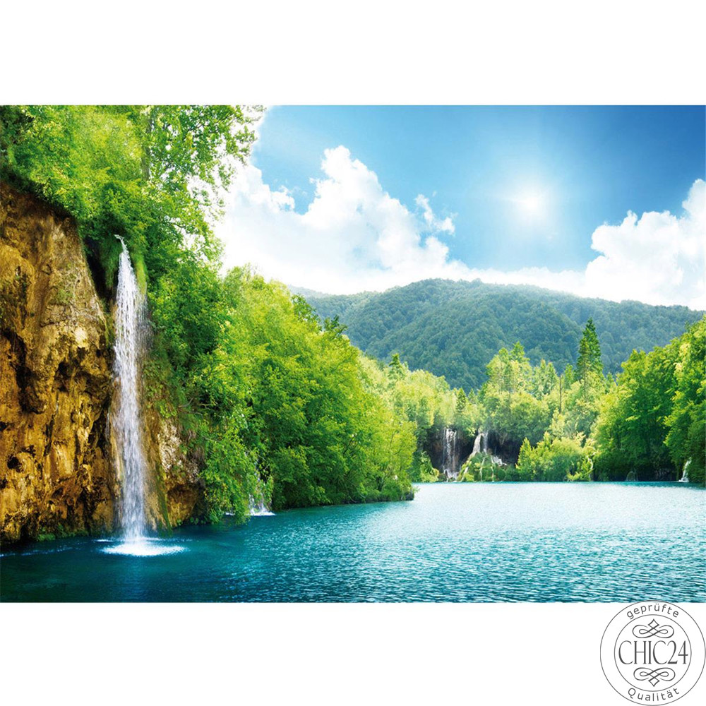Vlies Fototapete no. 377 | Wasser Tapete Wasserfall Bume Meer Wasser Himmel Sommer Urlaub blau