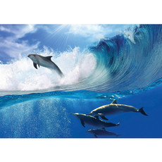 Vlies Fototapete no. 531 | Meer Tapete Delfin Meer Welle Tropfen Sonne Wasser blau