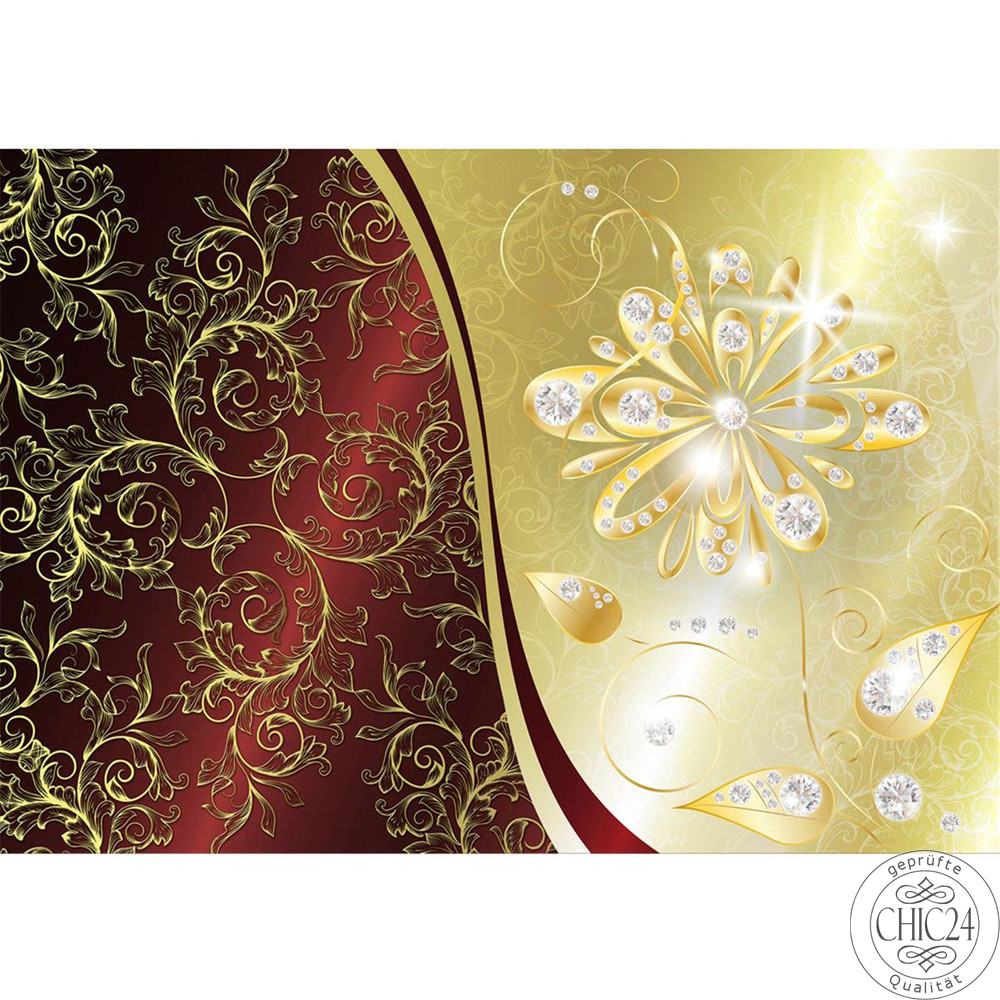 Vlies Fototapete no. 552 | Ornamente Tapete Abstrakt Blume Blüte Diamant Schnörkel Schwung Muster gold