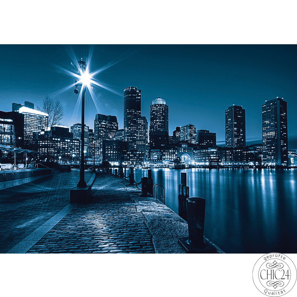 Vlies Fototapete no. 856 | New York Tapete Laterne Nacht Skyline Lichter Fluss blau