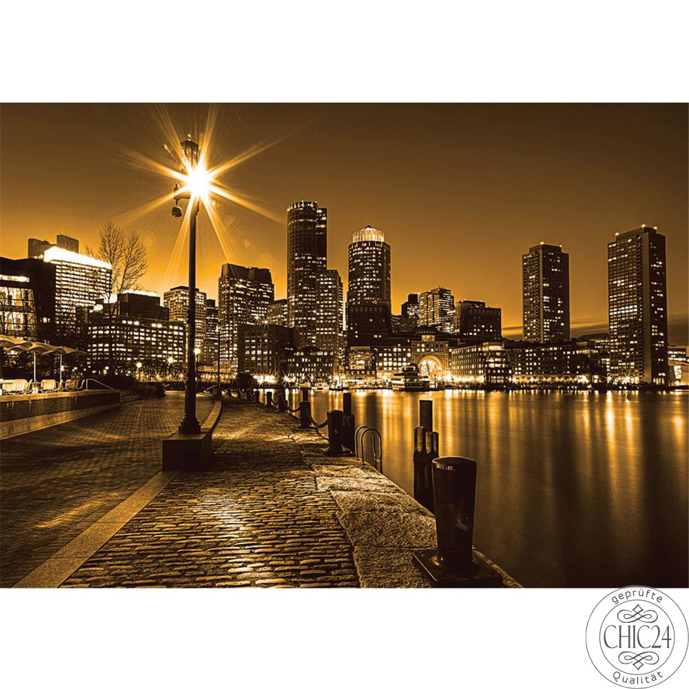 Vlies Fototapete no. 861 | New York Tapete Laterne Nacht Skyline Lichter Fluss gelb