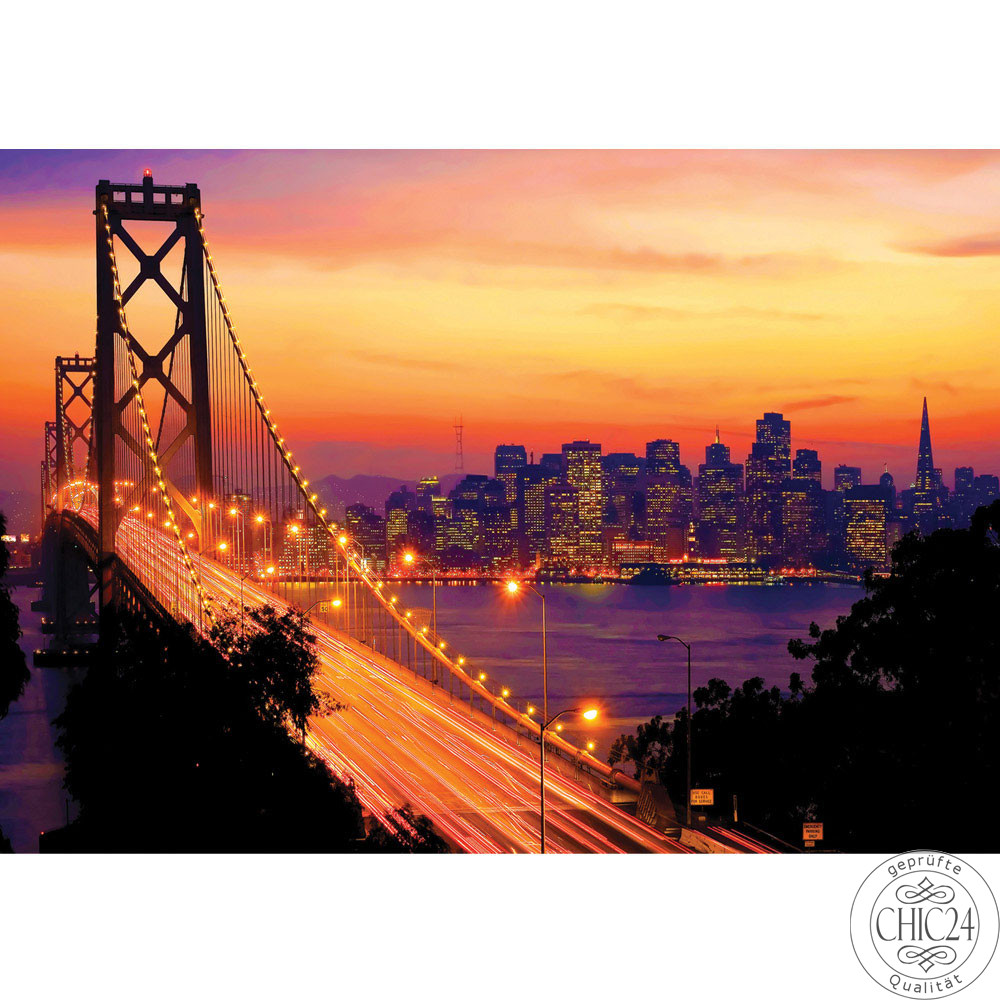 Vlies Fototapete no. 1009 | USA Tapete Brücke Himmel Lightning San Francisco Skyline Nacht Golden Bridge orange