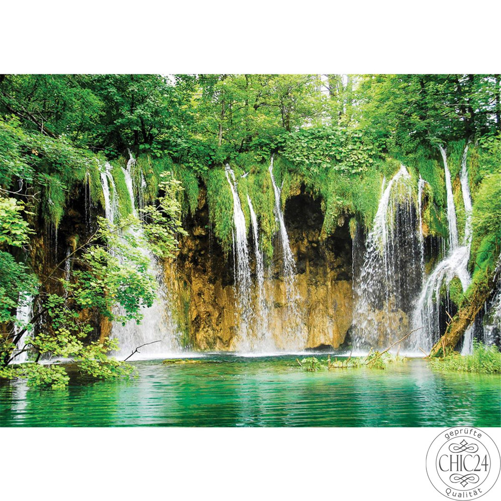 Vlies Fototapete no. 1617 | Natur Tapete Wasserfall See Bume Bltter grn
