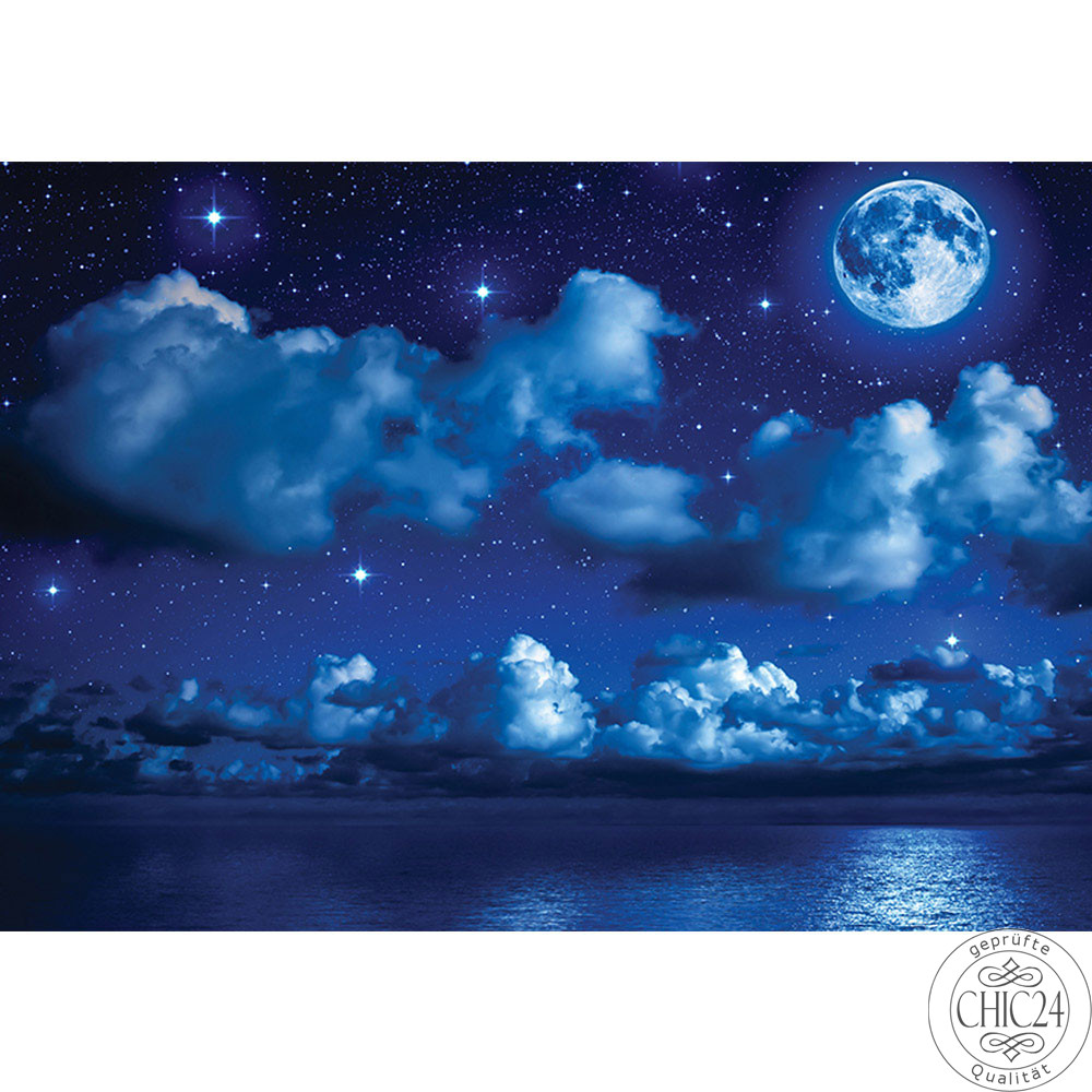 Vlies Fototapete no. 2239 | Sternenhimmel Tapete Nacht Mond Sterne Sternenhimmel Wolken Meer blau