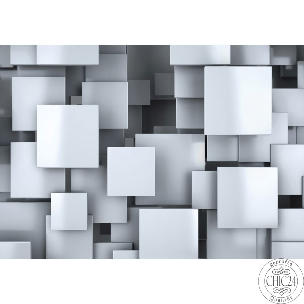 Vlies Fototapete no. 2642 | Illustrationen Tapete Vierecke 3D Muster Abstrakt Metalloptik grau