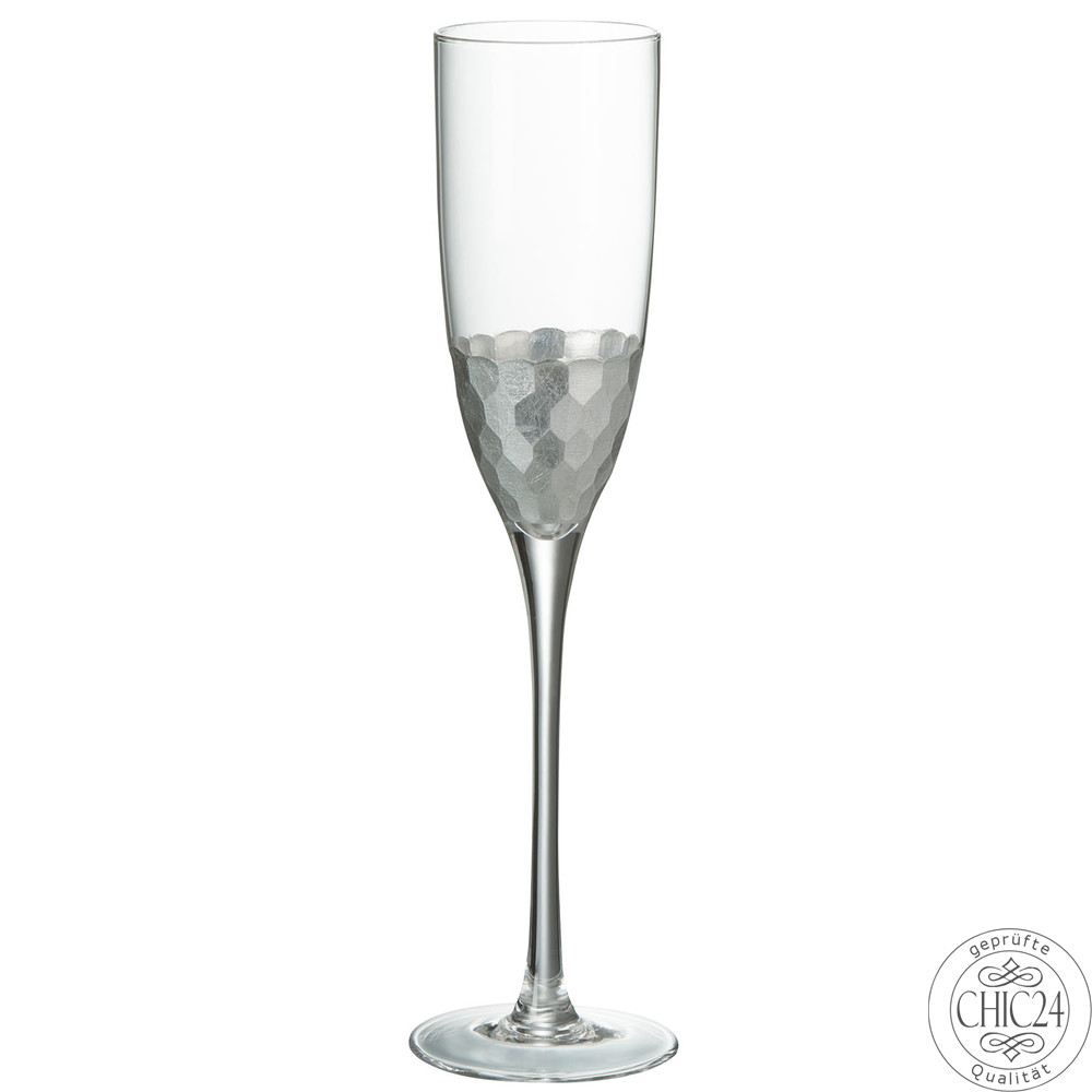 Champagner Glas Transparent mit silber (7x7x26cm)