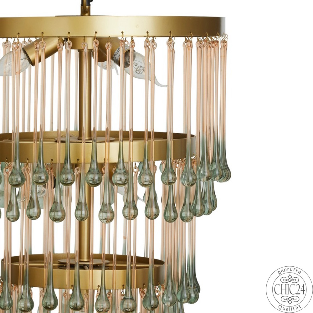 CHARIS chandelier, glass drops, golden