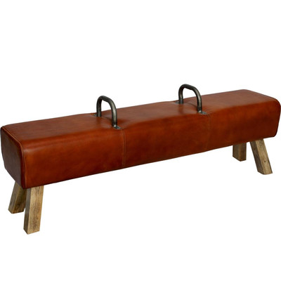 Chris Lange Deko-Turnpferd-Bank mit braunem Leder